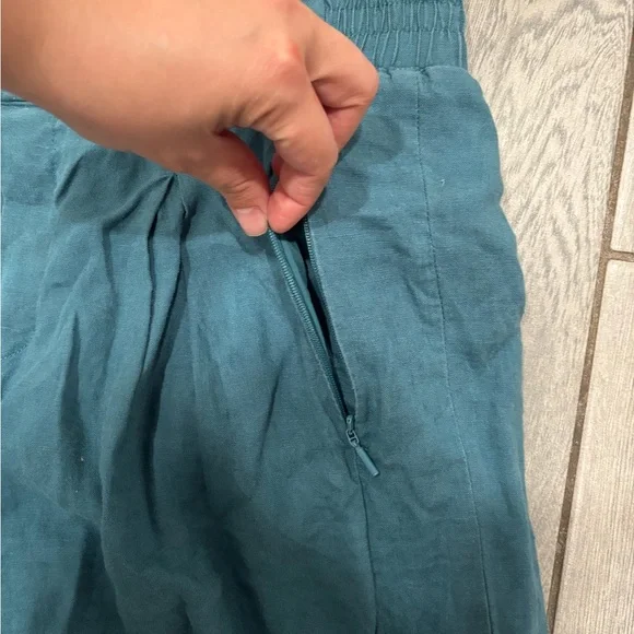 Athleta Playa Linen Borealis Green Wide Leg Crop Pants Size 8 Tall - Picture 4 of 10